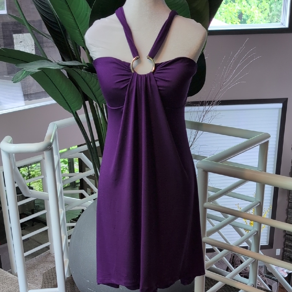 VENUS Strapless Dress in Deep Purple with Ring Accent